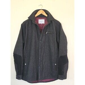 Trouvaille Paris Mouthe Wool Shirt Jacket Mens Large Gray Quilted Lining Button
